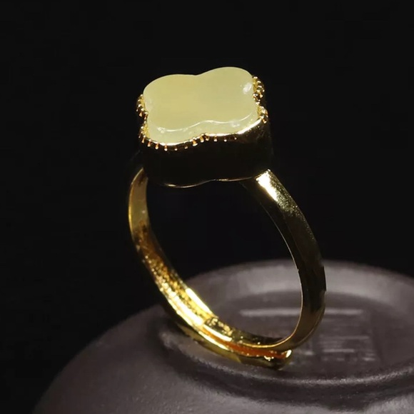 Certified Nephrite Jade Clover Ring Size Adjustable - Fine Prosperity Piece! - Picture 6 of 9